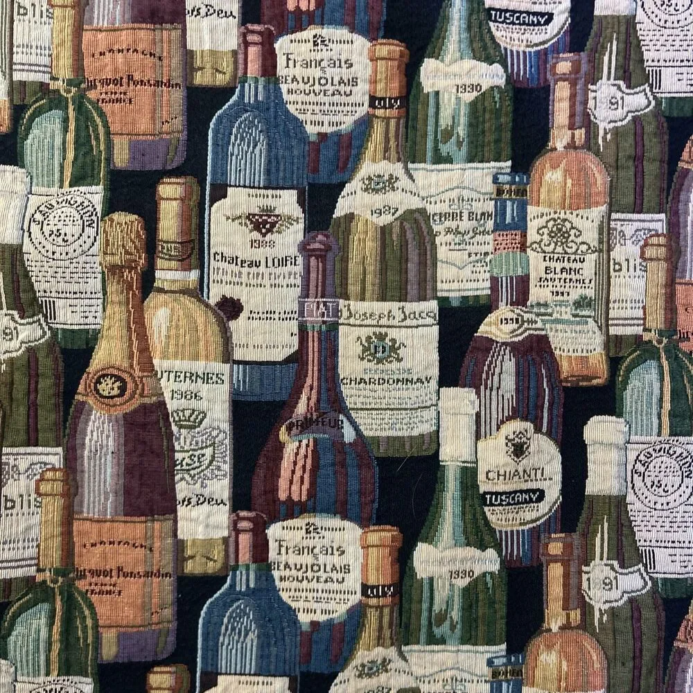 French and Italian Wine Bottles Themed Upholstery Fabric 2 Yards 54 Inch Wide